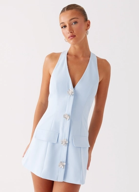 Dance-Party Winter Wrap Jeanie Mini Dress - Blue