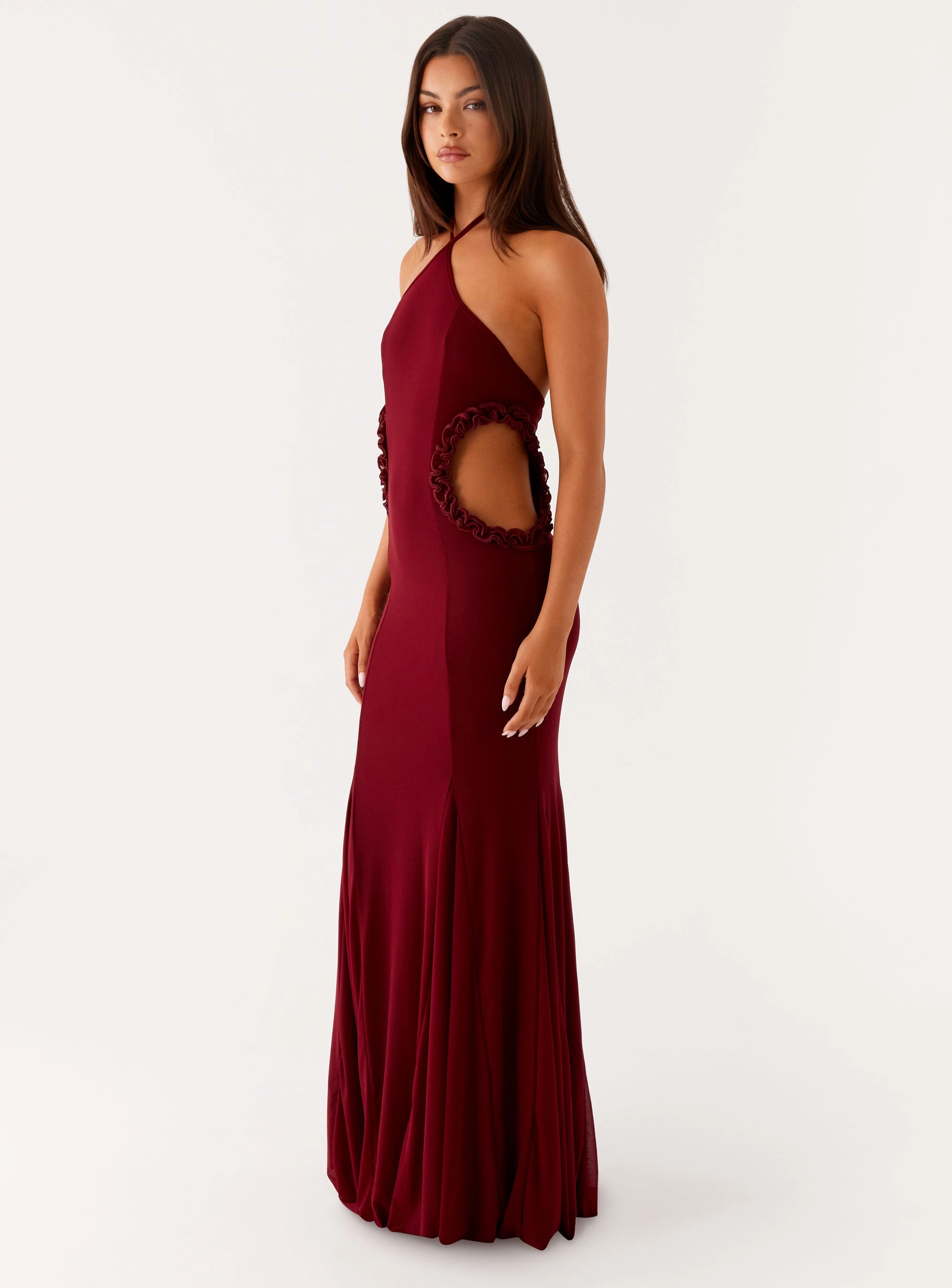 Jemima Maxi Dress - Raspberry Wine Ruched-Detail