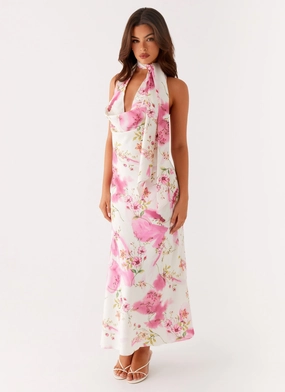 Feminine Mood Bright Bloom Jensen Midi Dress - Ivory Floral Print
