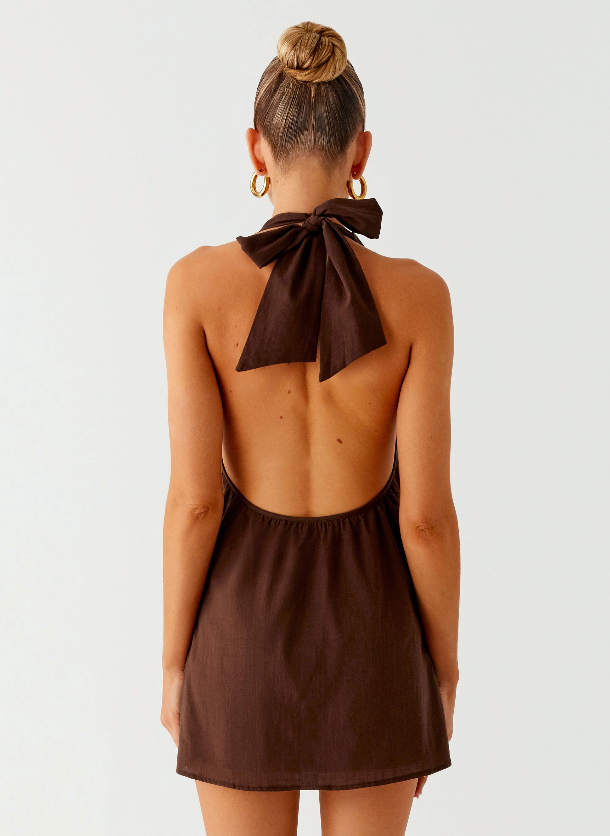 Jepsen Halter Mini Dress - Chocolate Chilly Weather Comfort Flattering bodycon dress