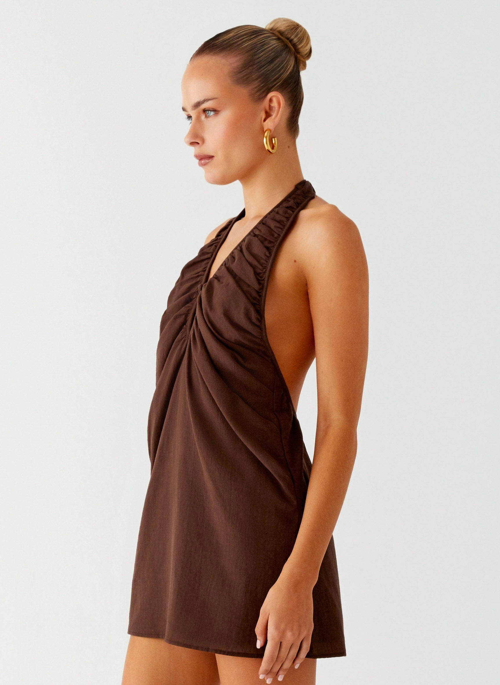 Jepsen Halter Mini Dress - Chocolate DeepPocketStyle Stylish Waistband