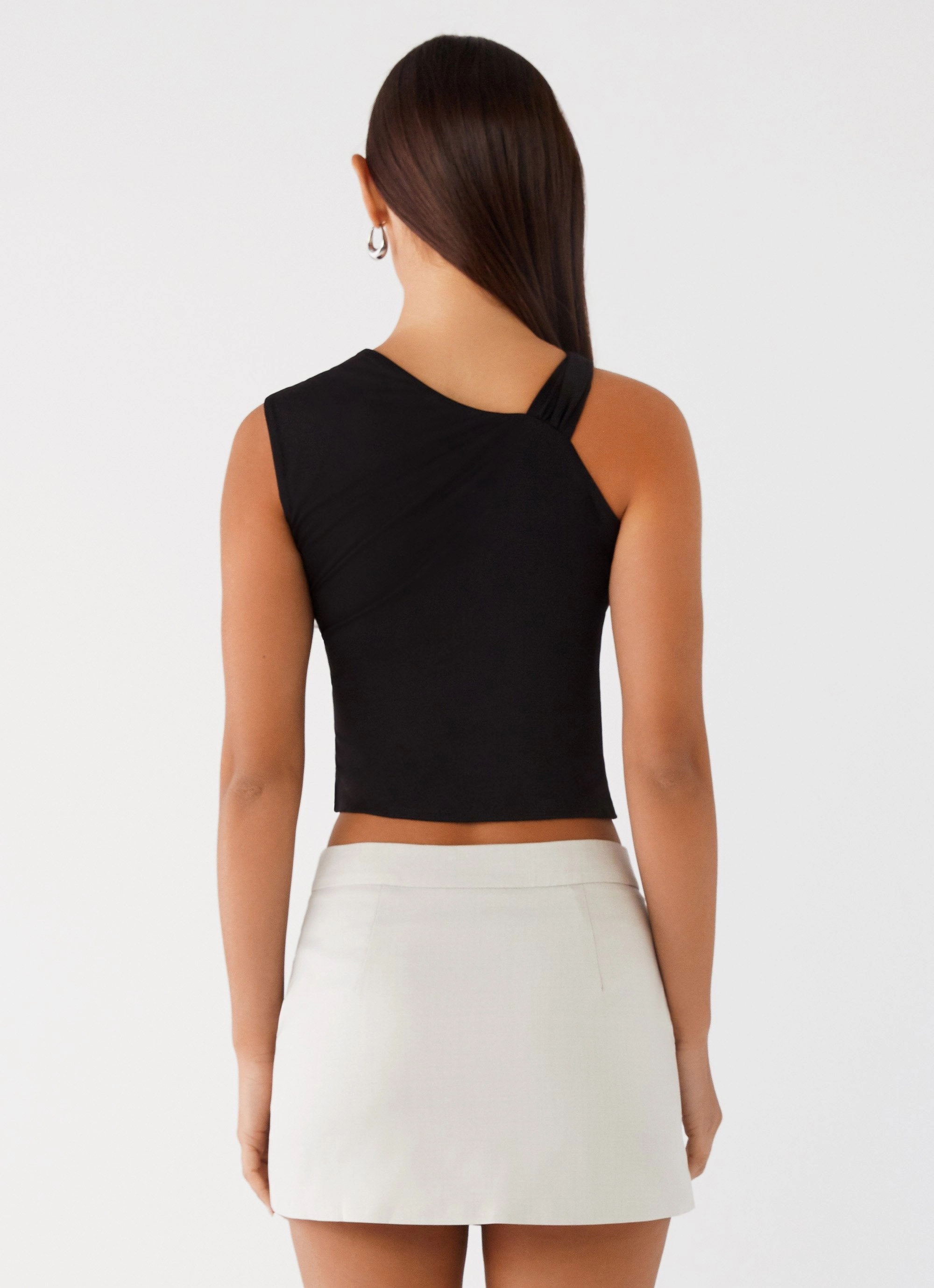 Minimalist Collar Comfy Cardigan Jesse Twist Shoulder Top - Black