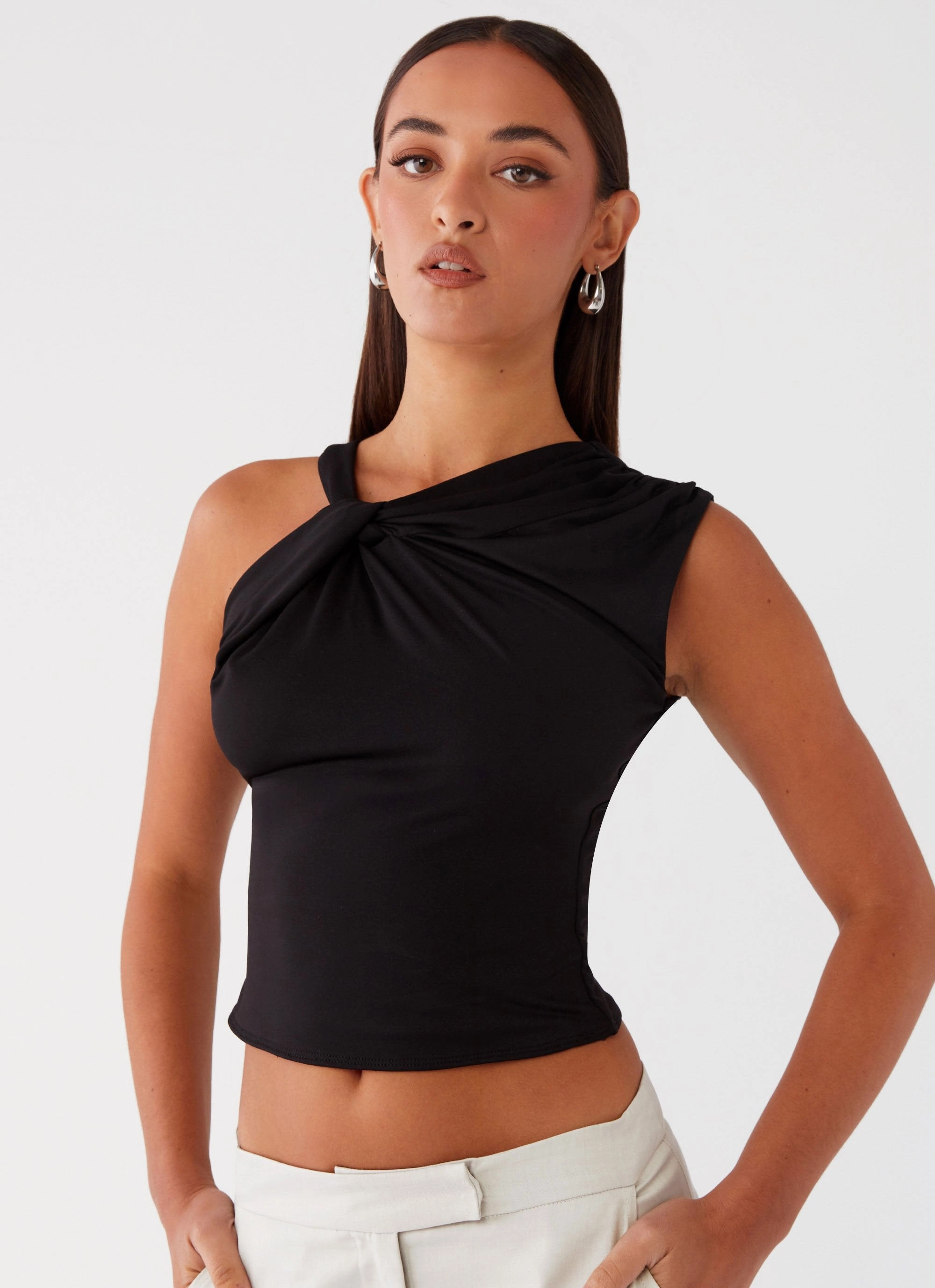 Jesse Twist Shoulder Top - Black PreShrunk Fabric