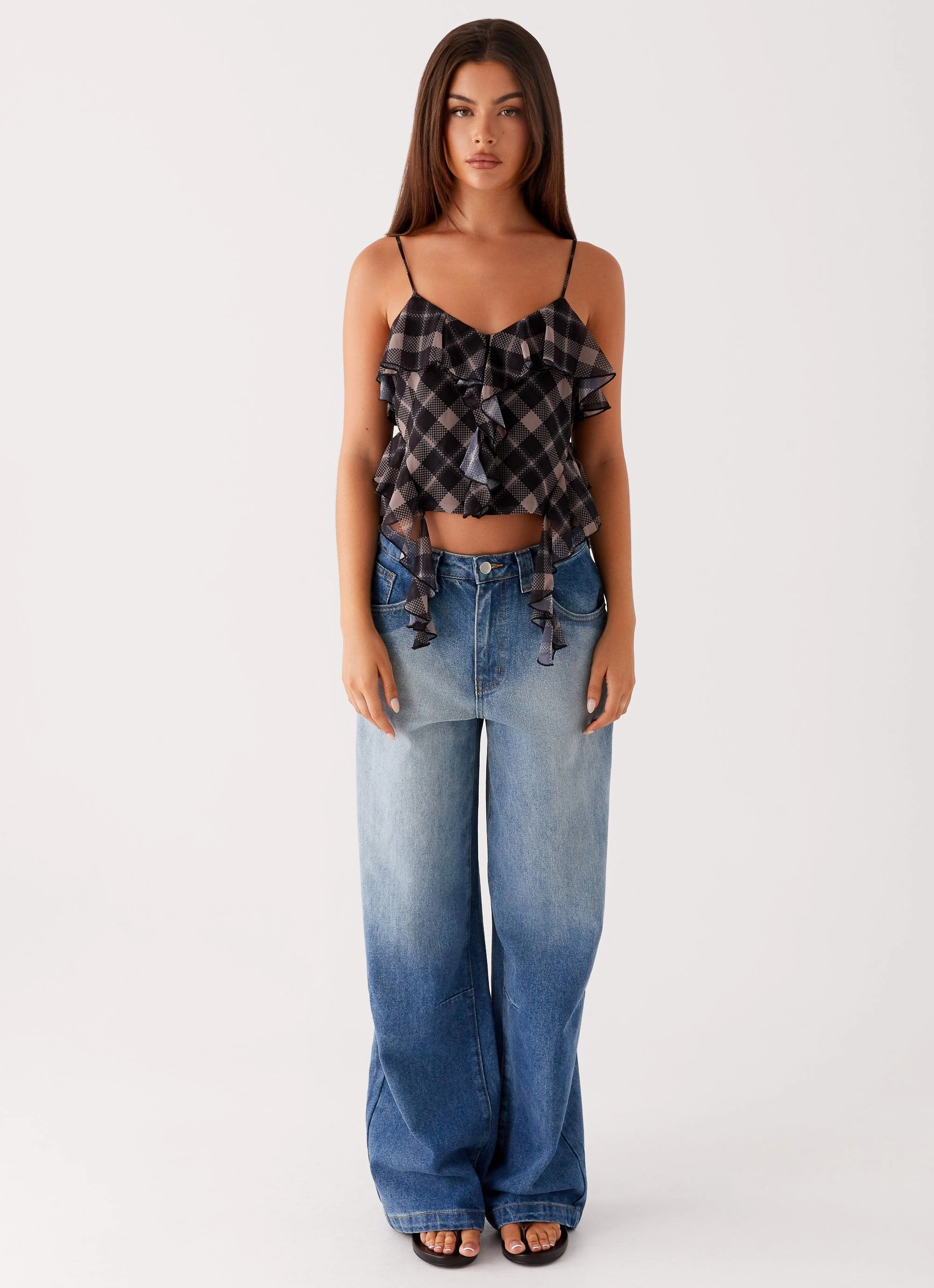 Jessie Cami Top - Taupe Check Layered Ventilation Zones