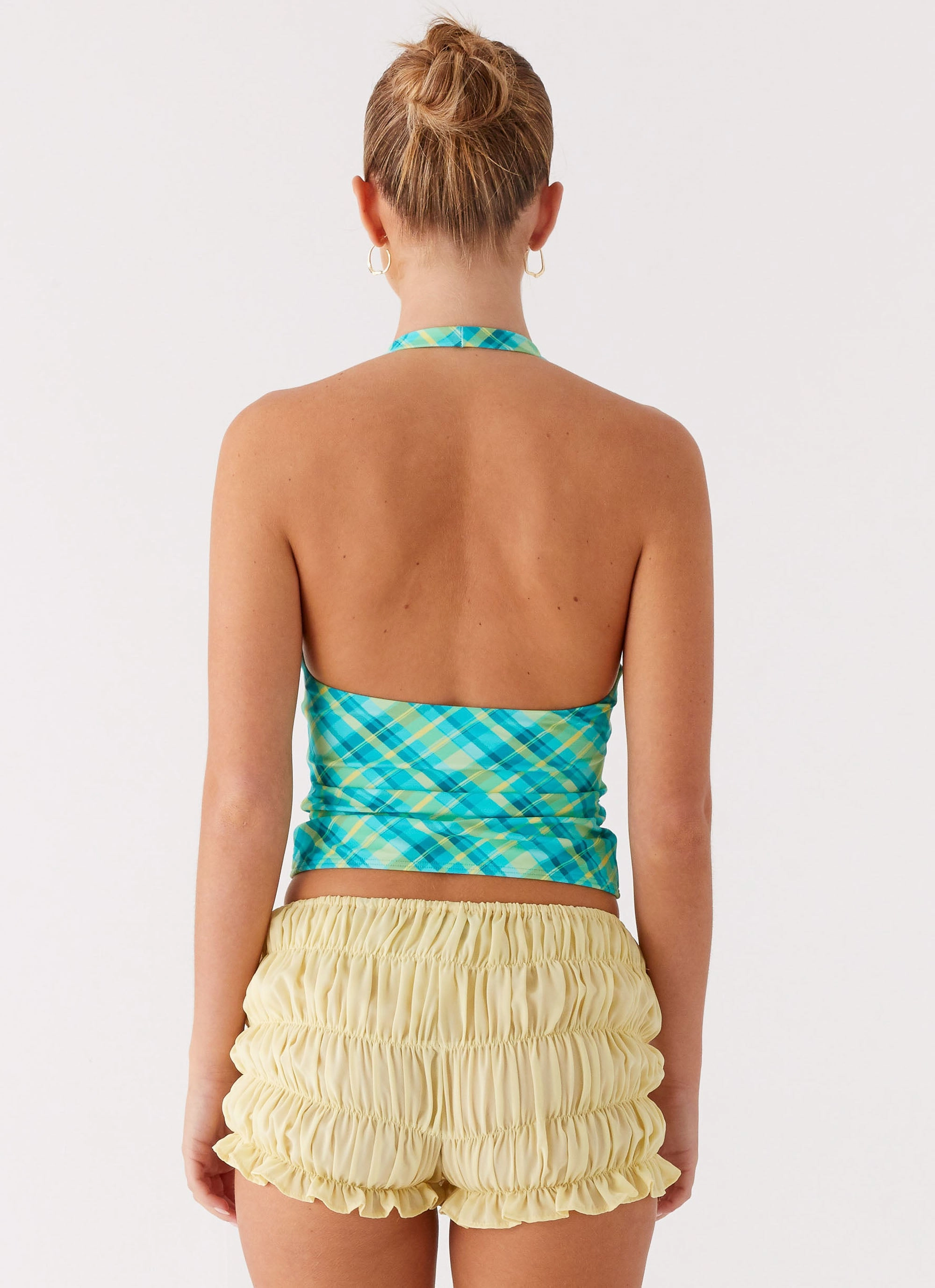 Jetsetter Halter Top - Green Check FrictionReducing Sporty Blouse