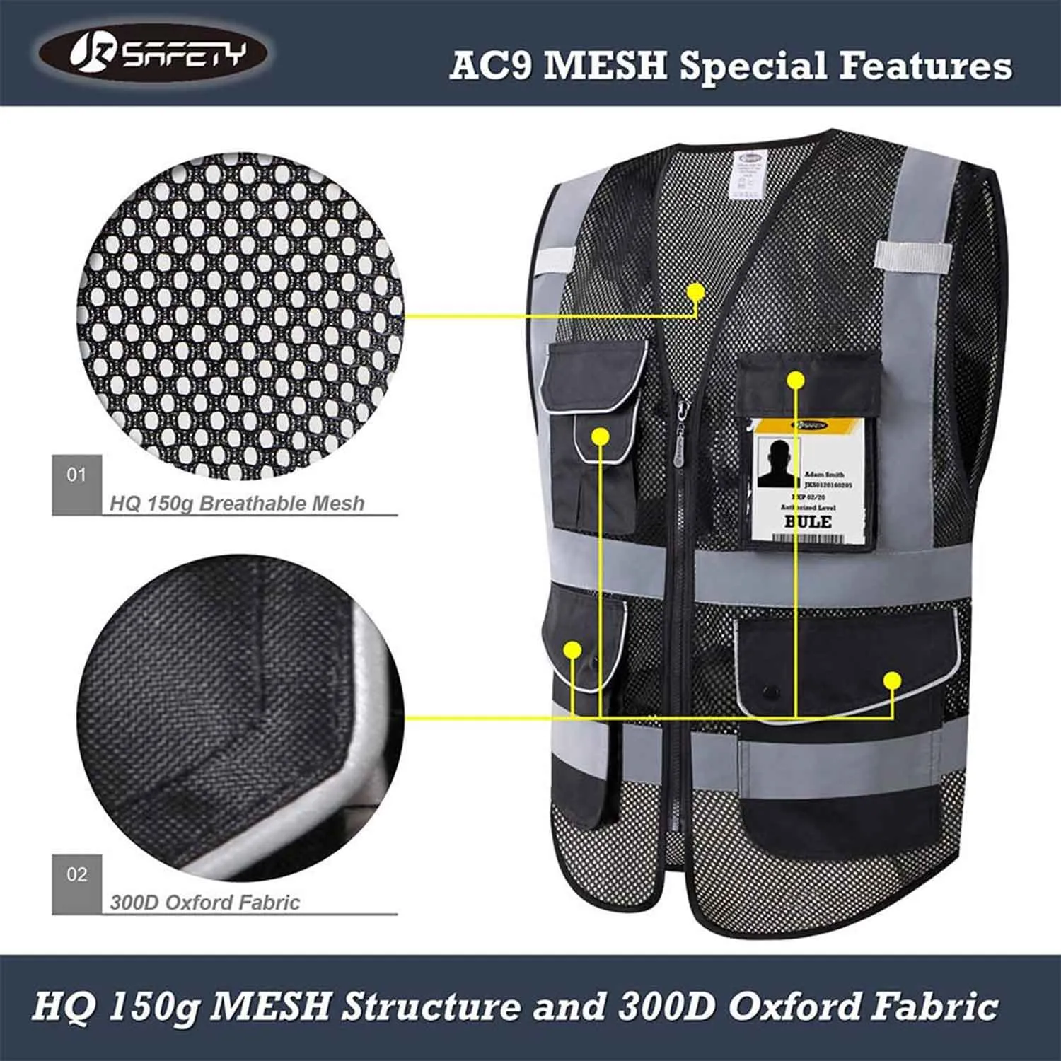 JKSafety 9 Pockets Mesh Hi-Vis Reflective Safety Vest (JK159)