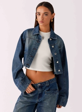 Ethical Manufacturing Heat Sealed Zippers Joan Cropped Denim Jacket - Indigo