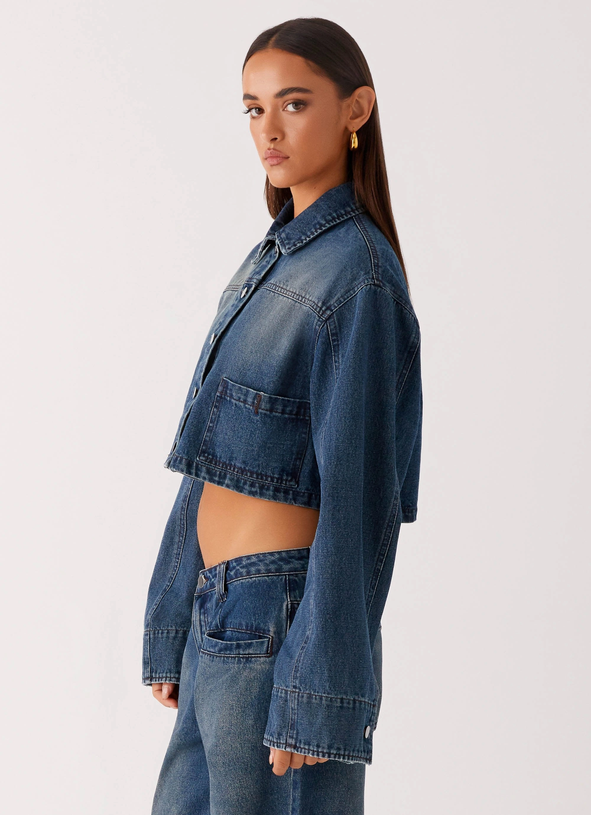 Flexible Fit Joan Cropped Denim Jacket - Indigo