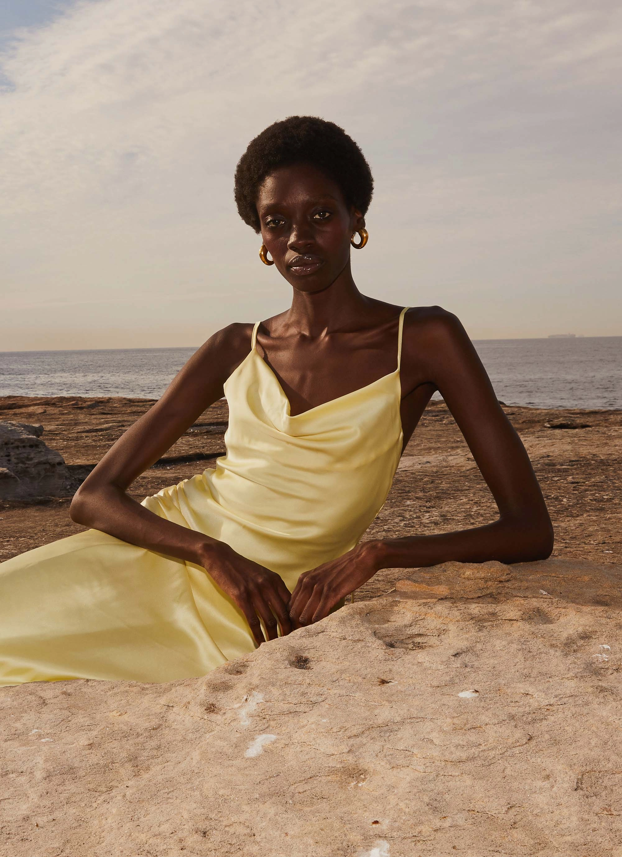 Joanna Satin Maxi Dress - Lemon Date Vibe