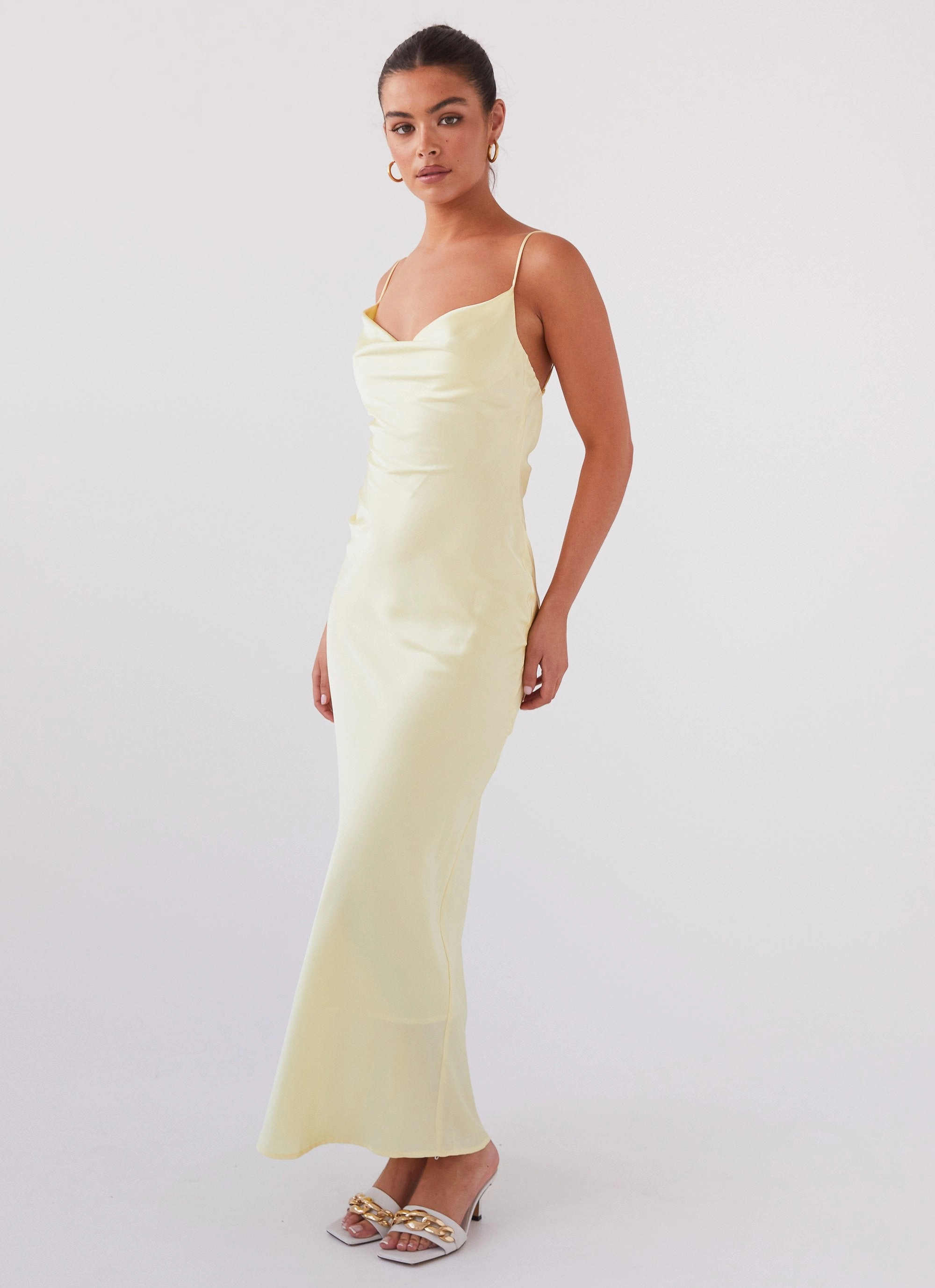 Evening Classic Joanna Satin Maxi Dress - Lemon