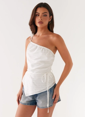 Sporty Hoodie BlendMaterials Joanne One Shouder Top - White