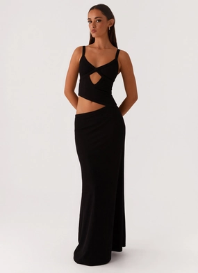 Jocelyn Maxi Dress - Black Sweetheart-Neck Dreamy Presence