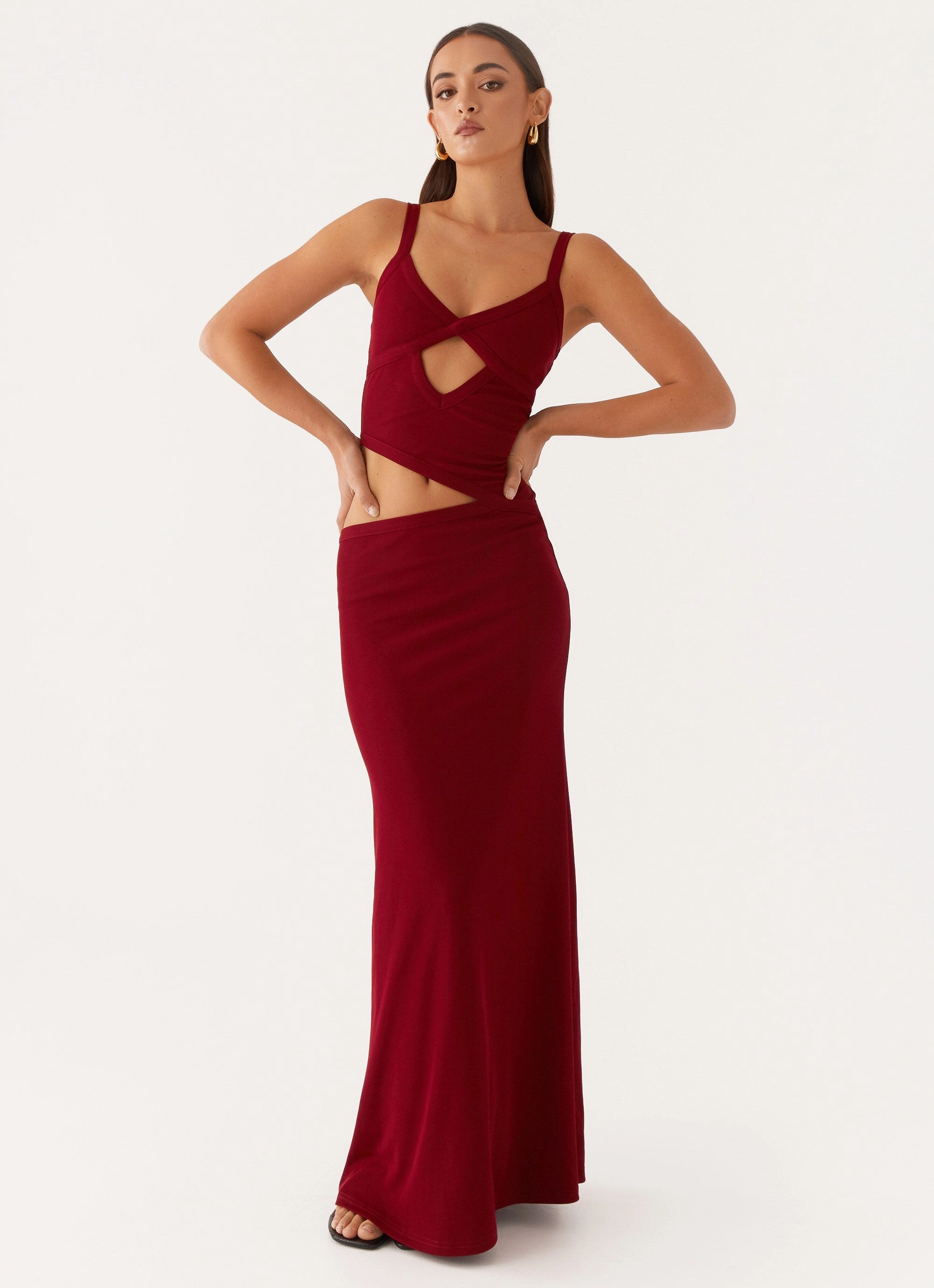Jocelyn Maxi Dress - Maroon Layered Fabric