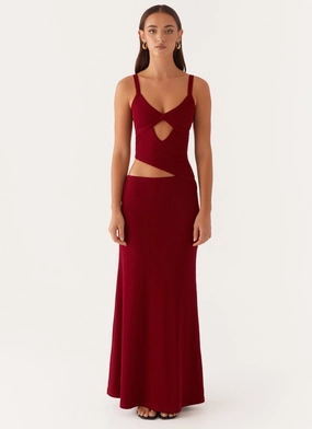 Texture Edge Relaxed Line Jocelyn Maxi Dress - Maroon