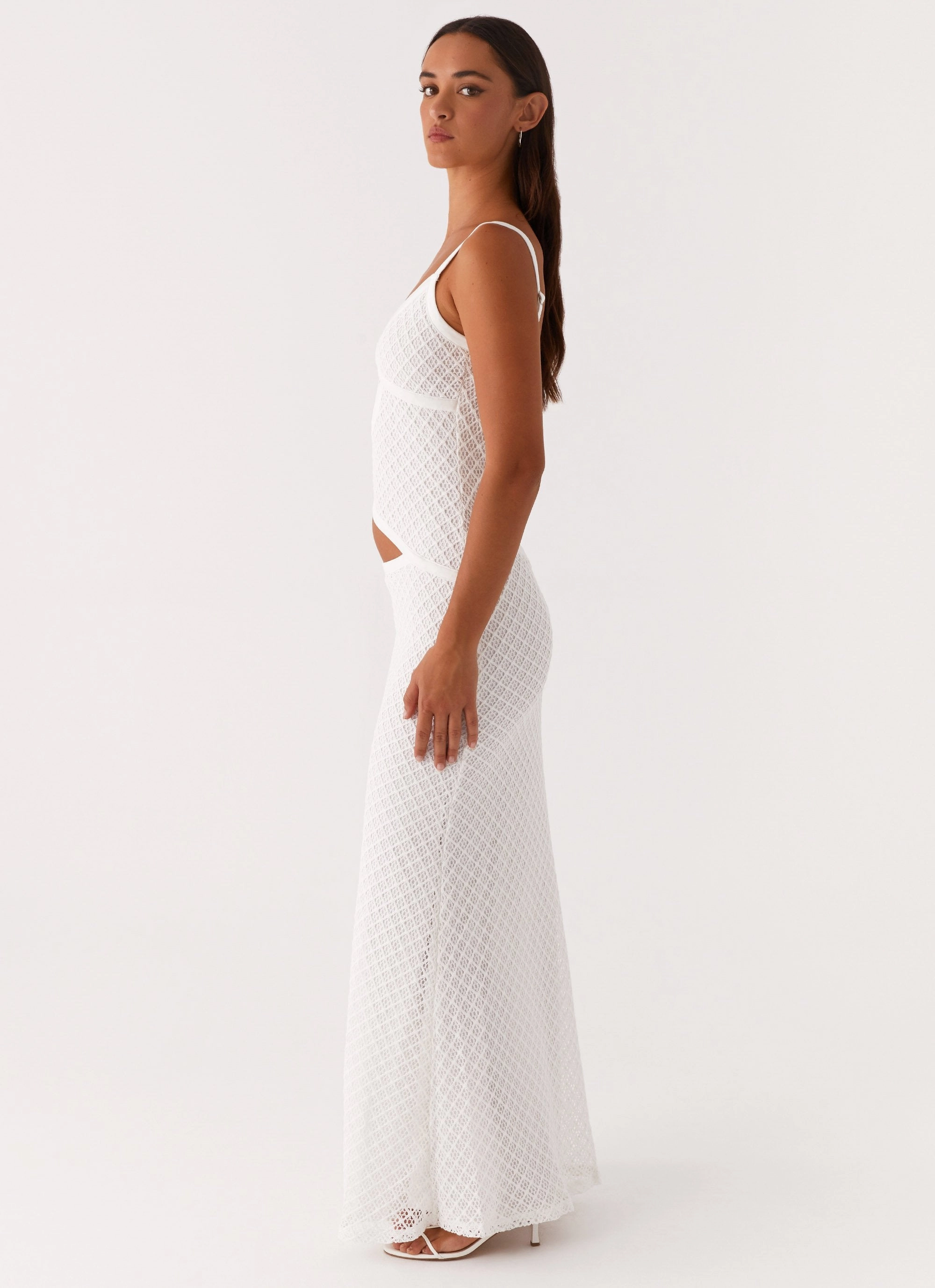 Jocelyn Maxi Dress - White Crochet Chilly Weather Wear Elegant Finish
