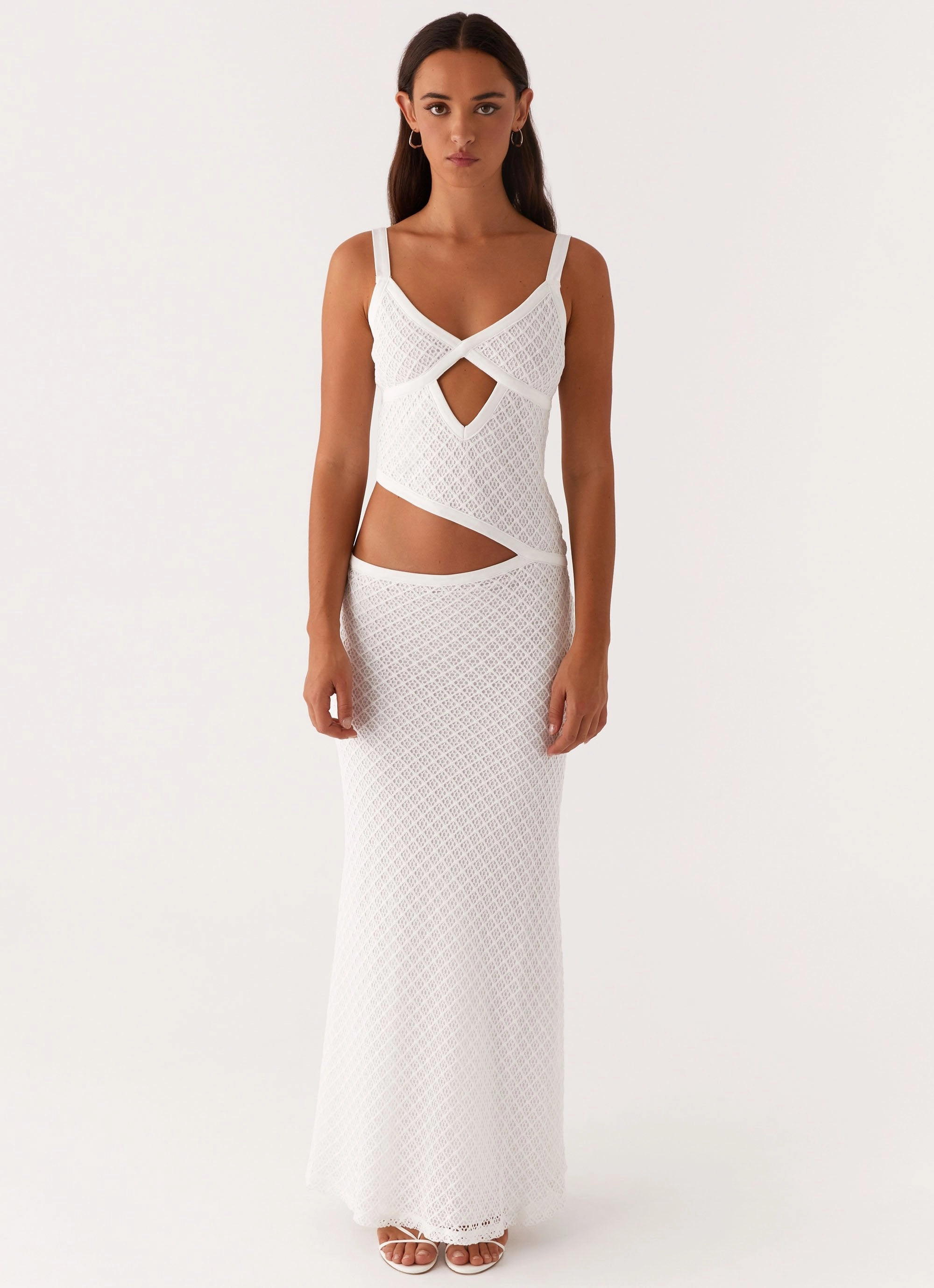 Jocelyn Maxi Dress - White Crochet soft look