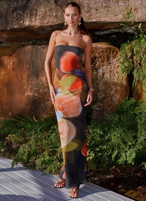 Jorja Maxi Dress - Moody Floral Form Fitting Move Easy