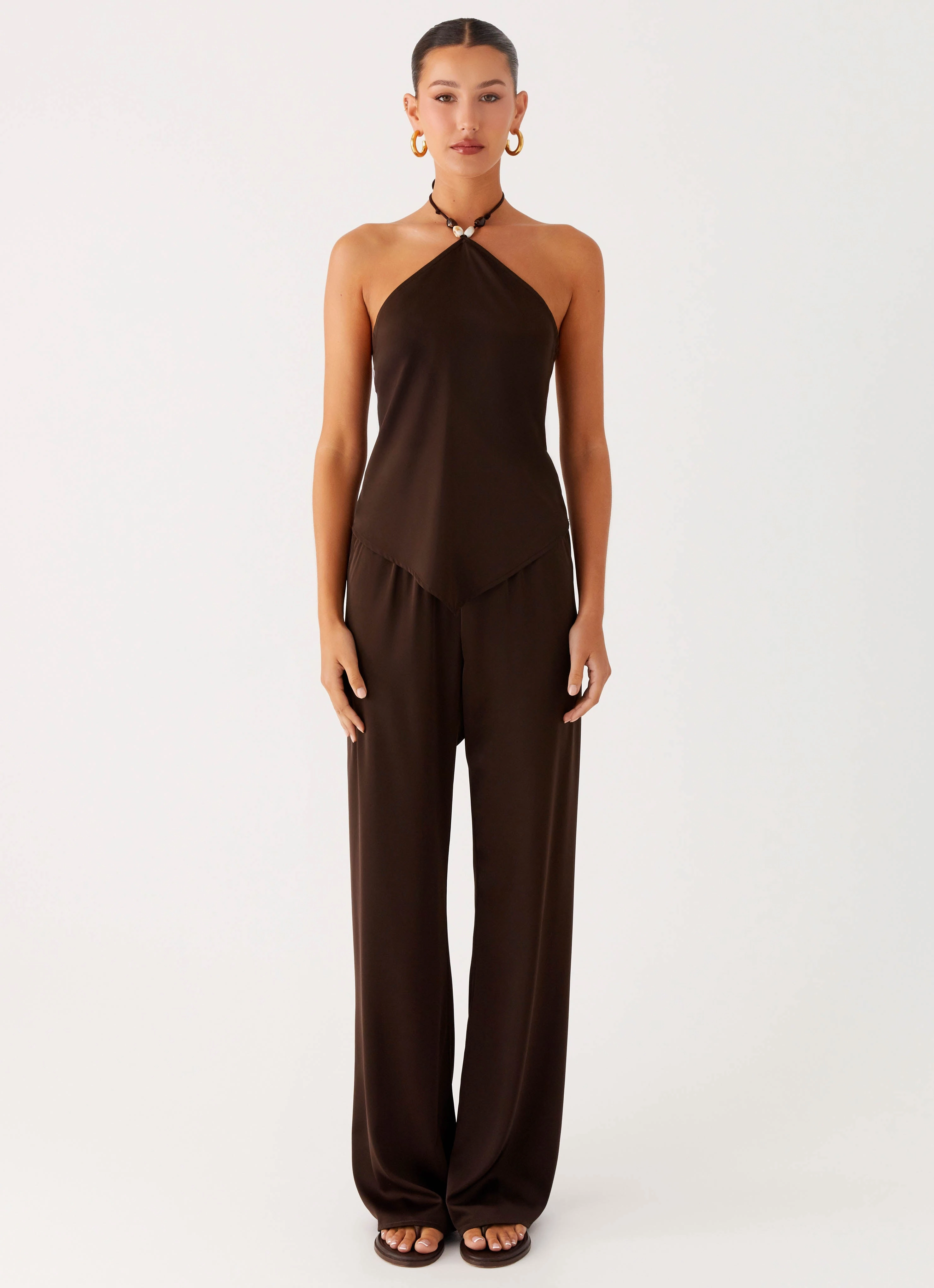 AthleisureInspired Jorjianna Halter Top - Chocolate
