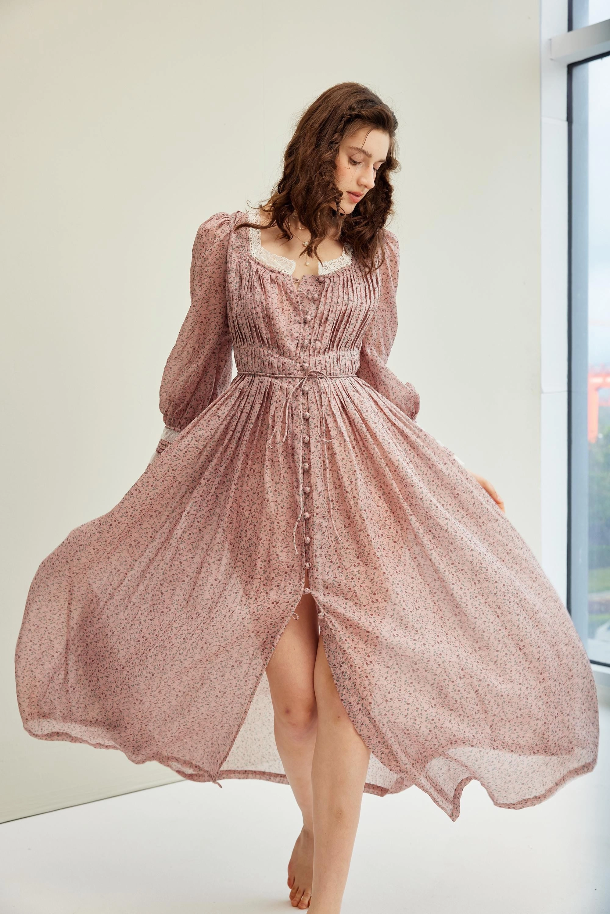 Josefina 19 | Dreamy Pleated Linen Dress Gown Stretchable Performance Support