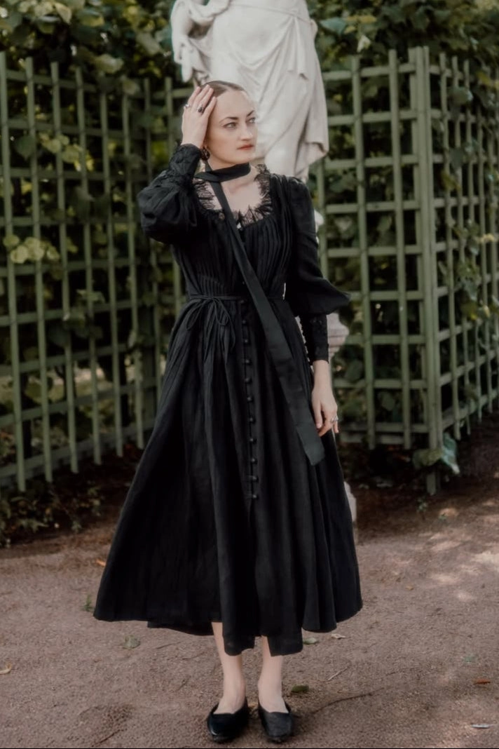 Josefina 19 | Dreamy Pleated Linen Dress Gown Functional Layers Non Irritating Seams