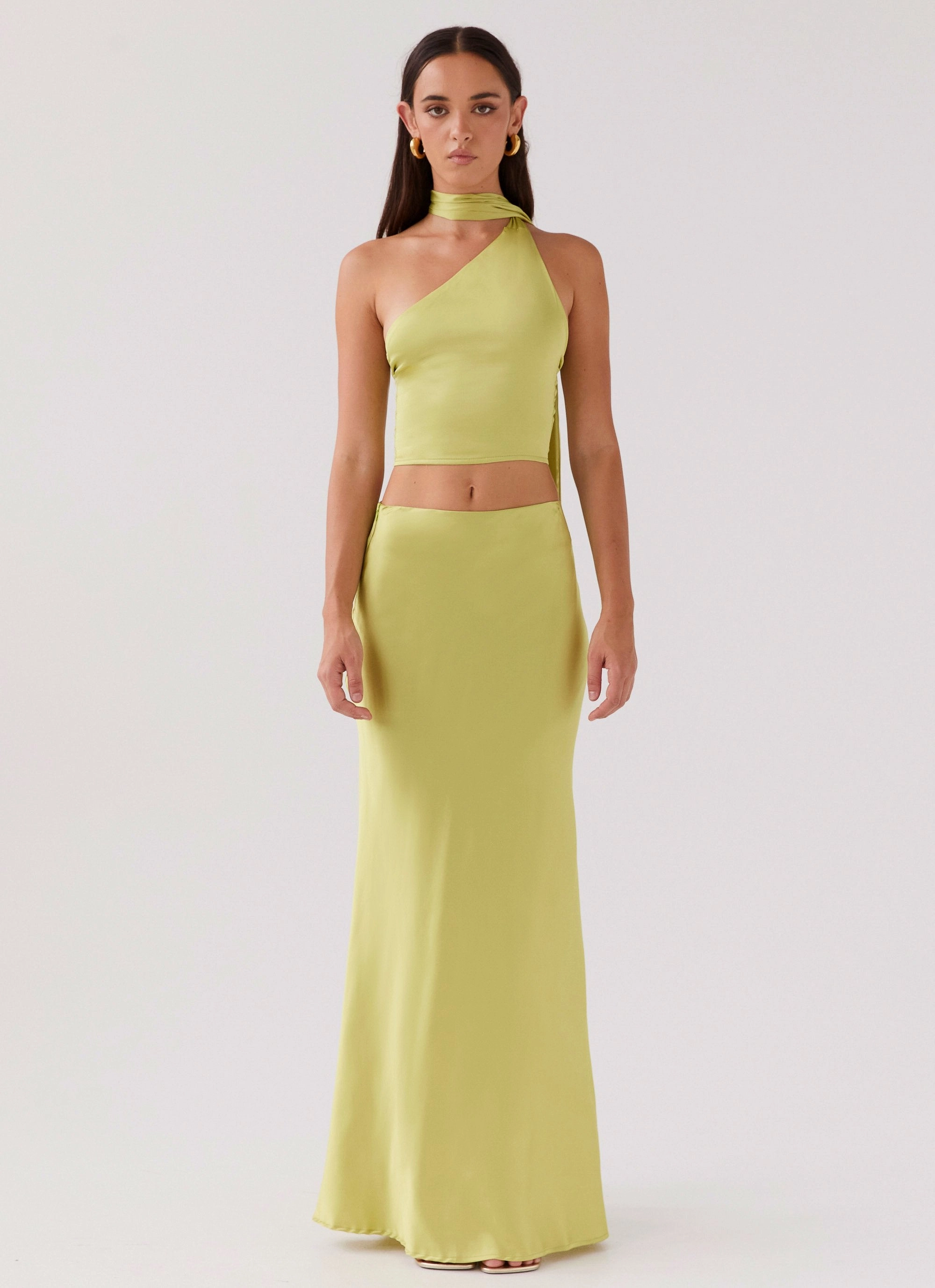 Hypoallergenic Inner Layer Curved Hemline Josefina Scarf Top - Chartreuse