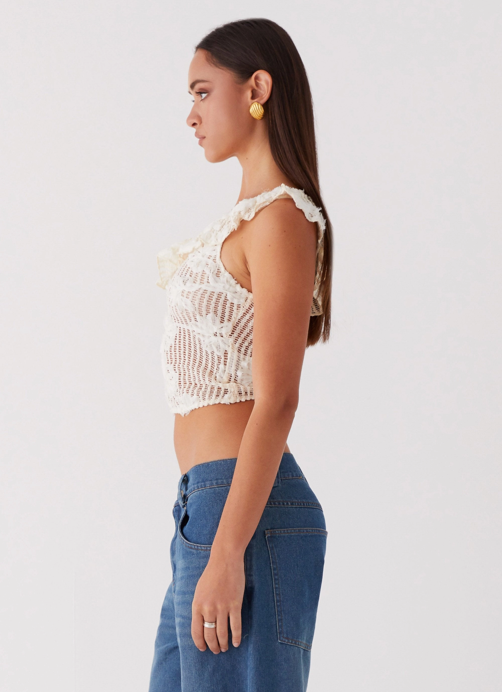 Juilette One Shoulder Top - Ivory Interlock Knit Breathable mesh panel