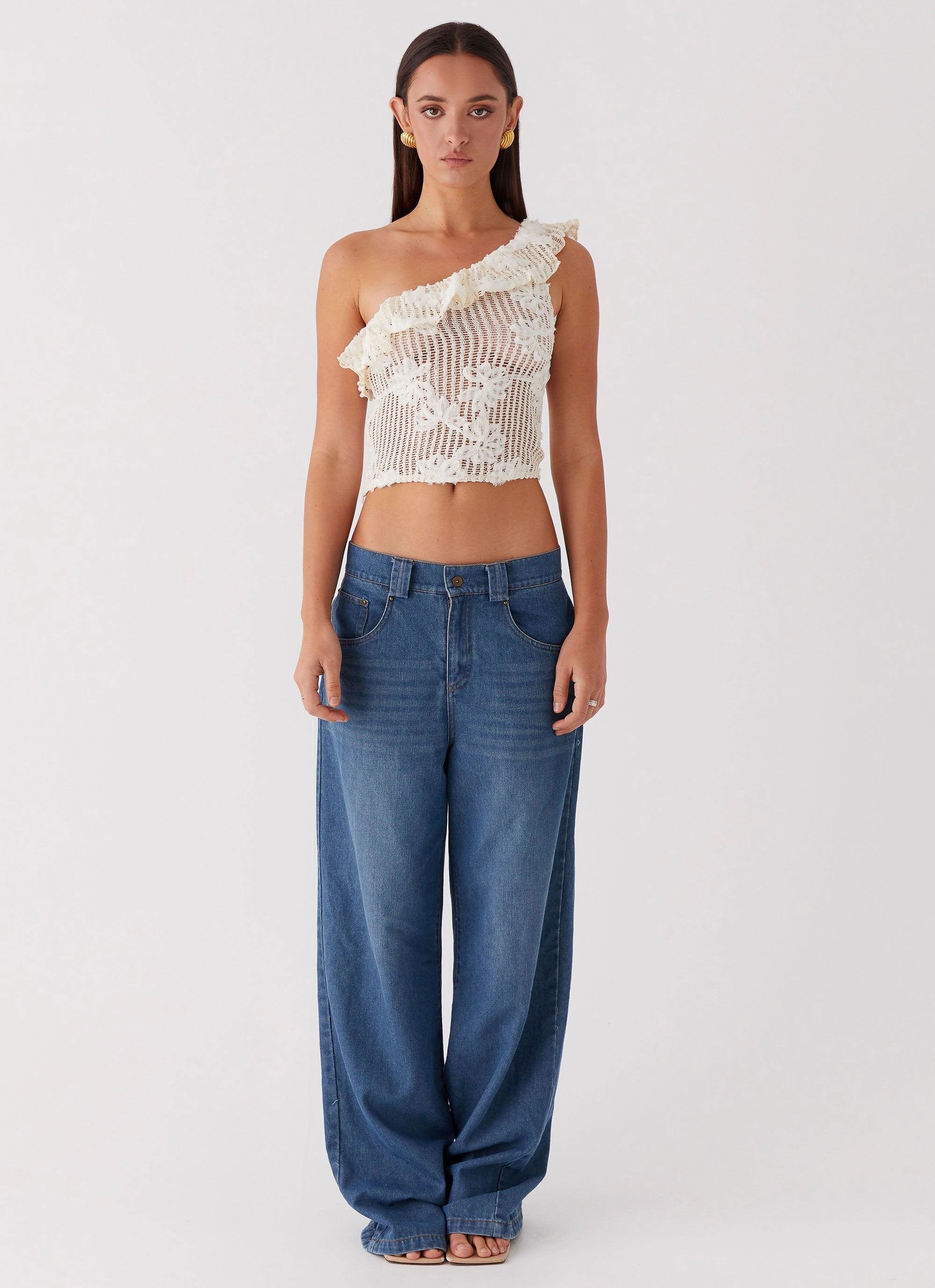 NonIrritatingTags ZipperedPockets Juilette One Shoulder Top - Ivory