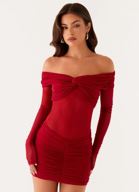 Jules Mini Dress - Raspberry Elegant knee-length dress Evening Tone