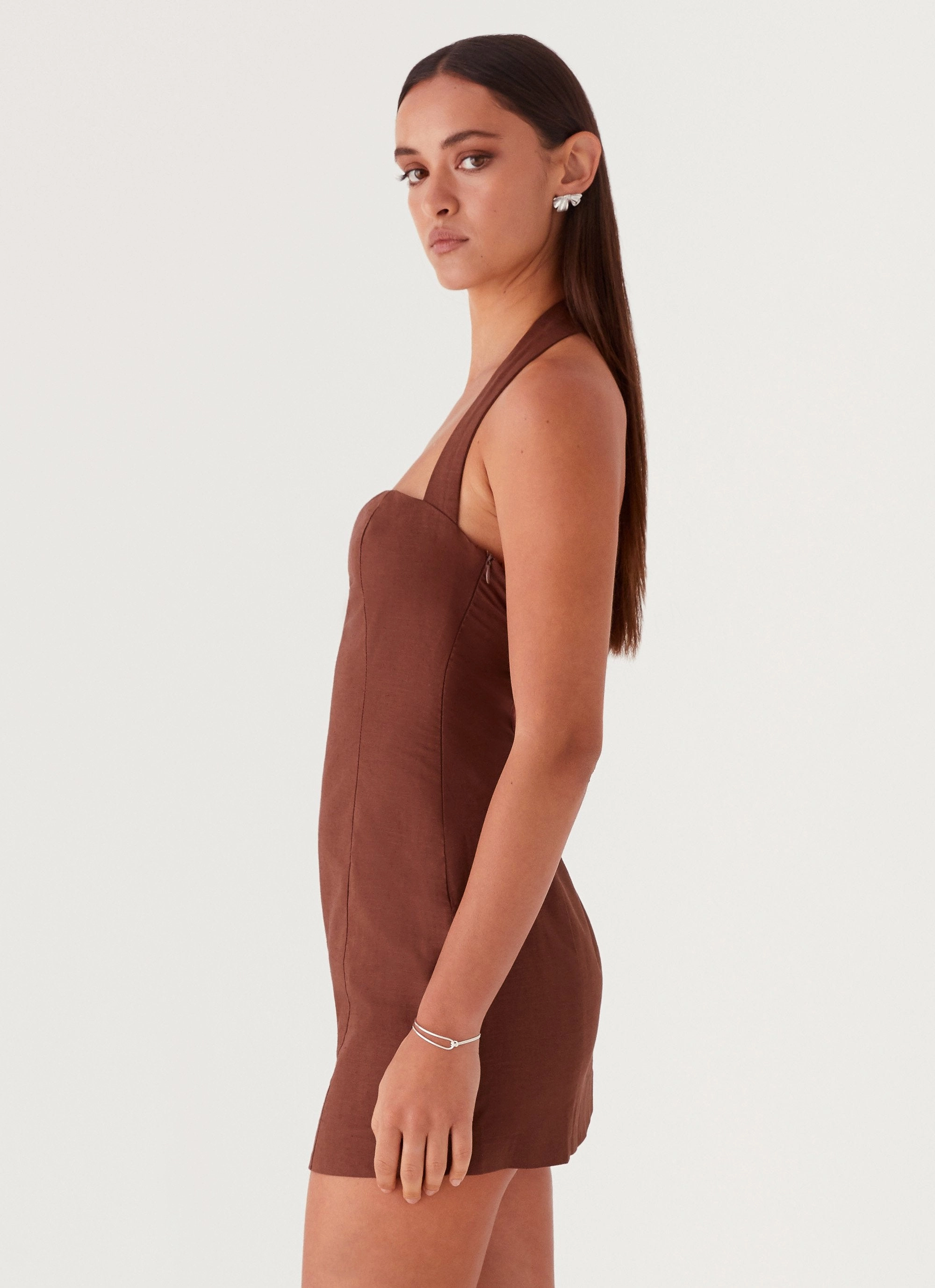 Julianna Linen Mini Dress - Chocolate Luxe Fit