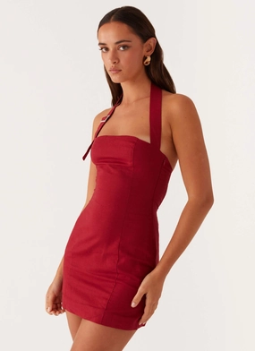 Elegant Everyday Understated Elegance Julianna Linen Mini Dress - Maroon