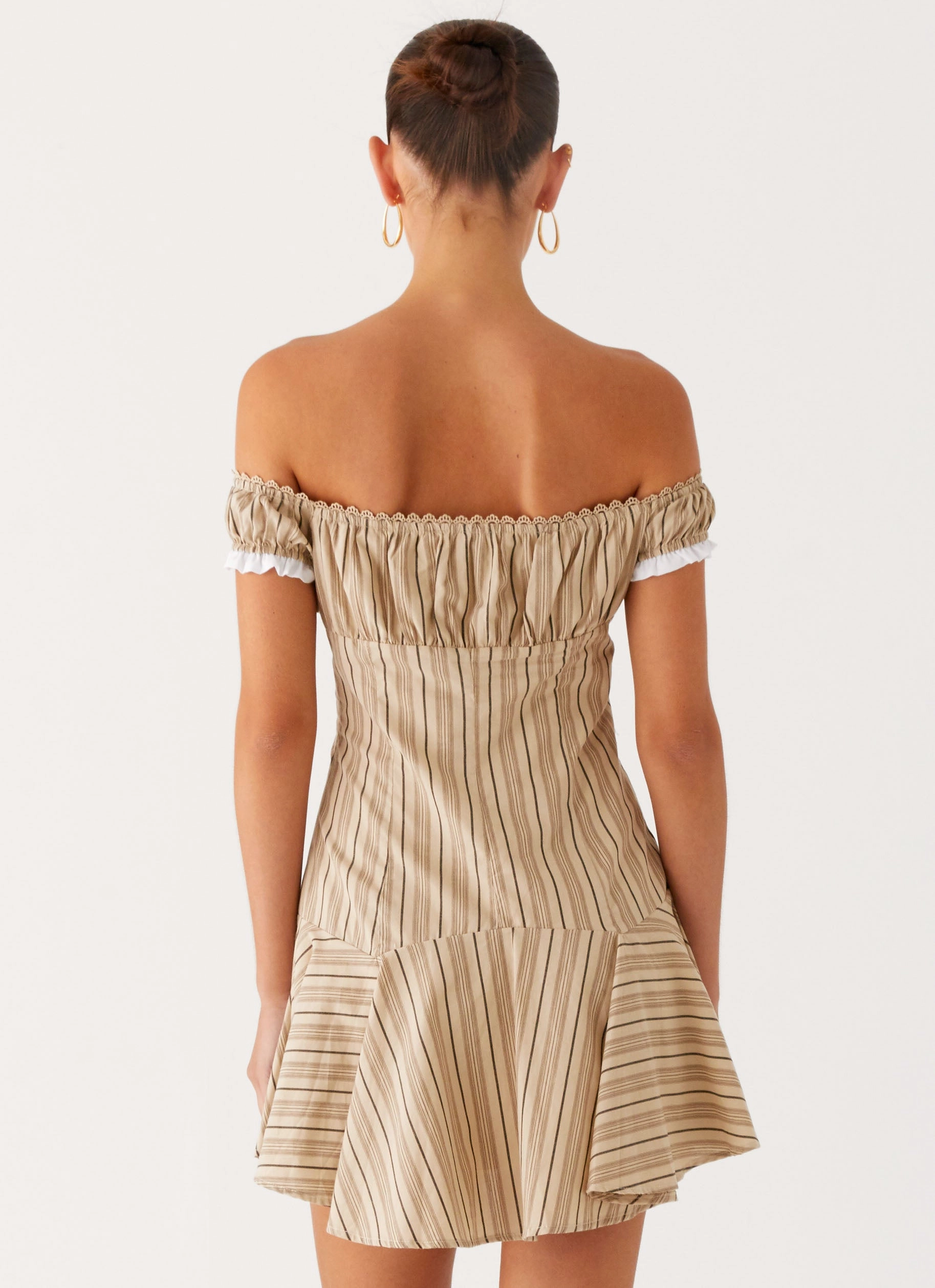 Jumana Off Shoulder Mini Dress - Off White Stripe Comfortable and breathable