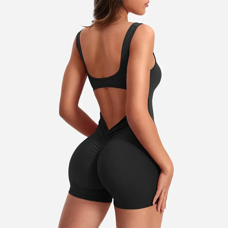 Jumpsuit Women's Shoulder Straps Exposed Back V Peach Hip Yoga jumpsuit
