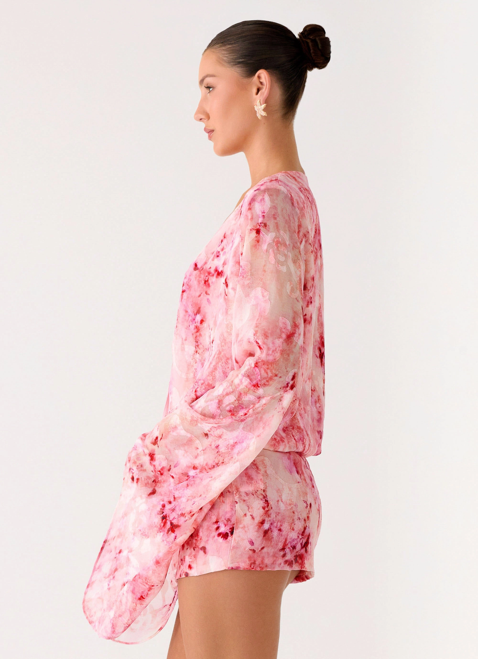 Junia Long Sleeve Mini Dress - Pink Easy Wrap Sleek Fit