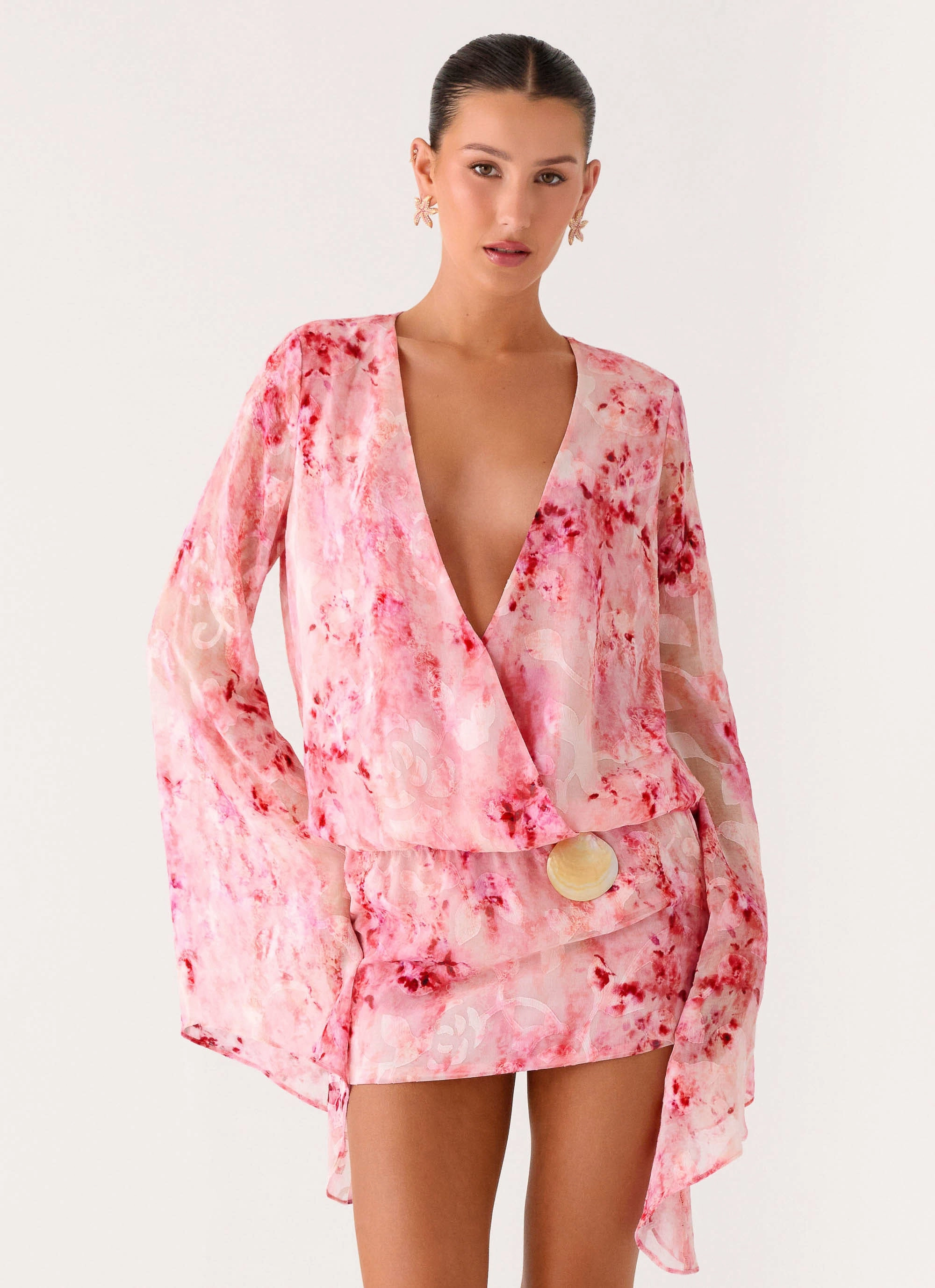 Soft fabric piece Junia Long Sleeve Mini Dress - Pink