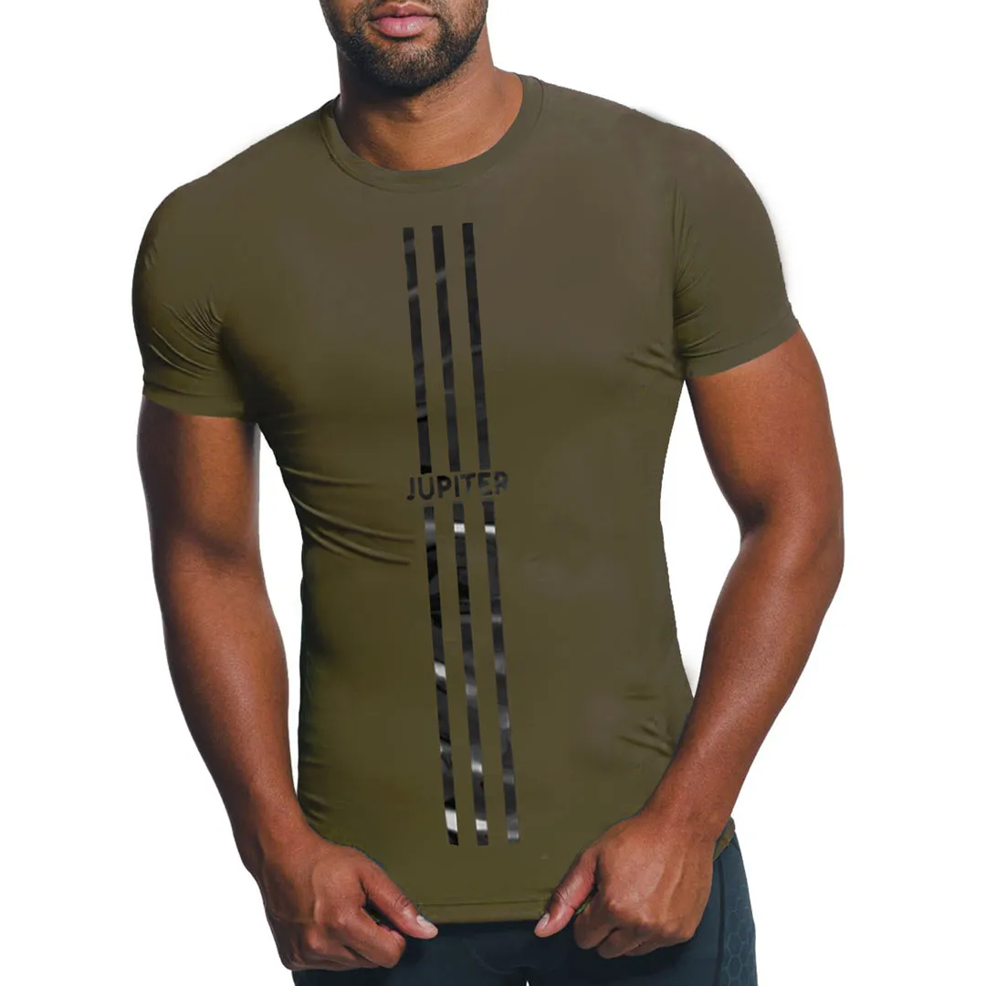 Jupiter High Gloss 3 Stripe 4 Way Stretch Compression Dry Fit Tee
