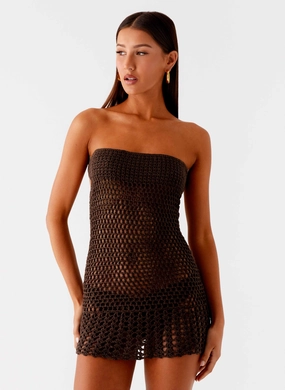 Sleek Flow Kaiane Strapless Crochet Mini Dress - Chocolate