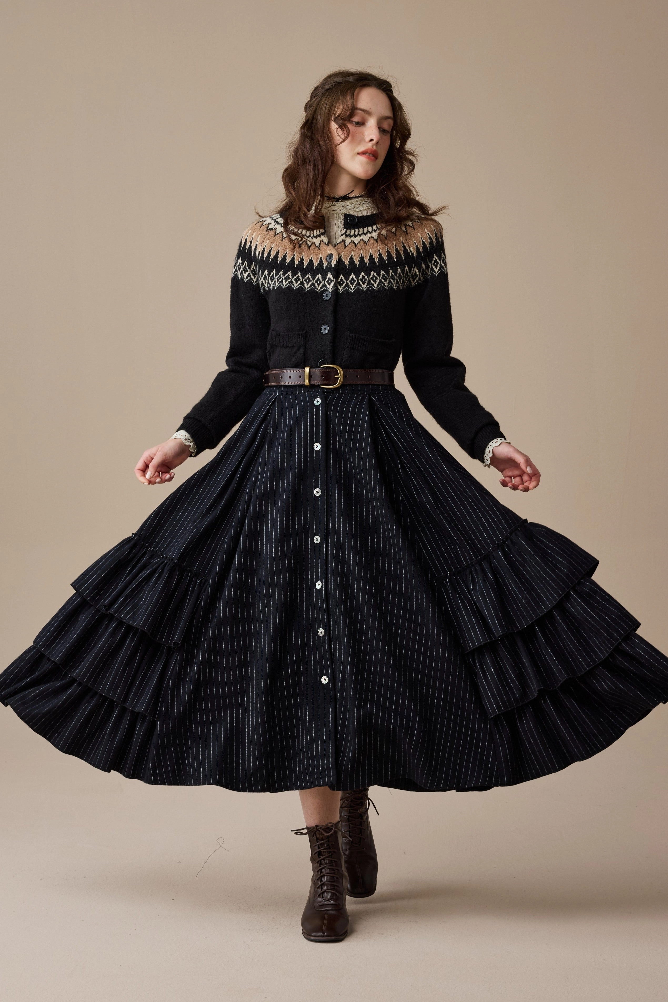 Kaite 18 |ruffled maxi wool skirt Tailored Silhouette FrictionResistant Edges