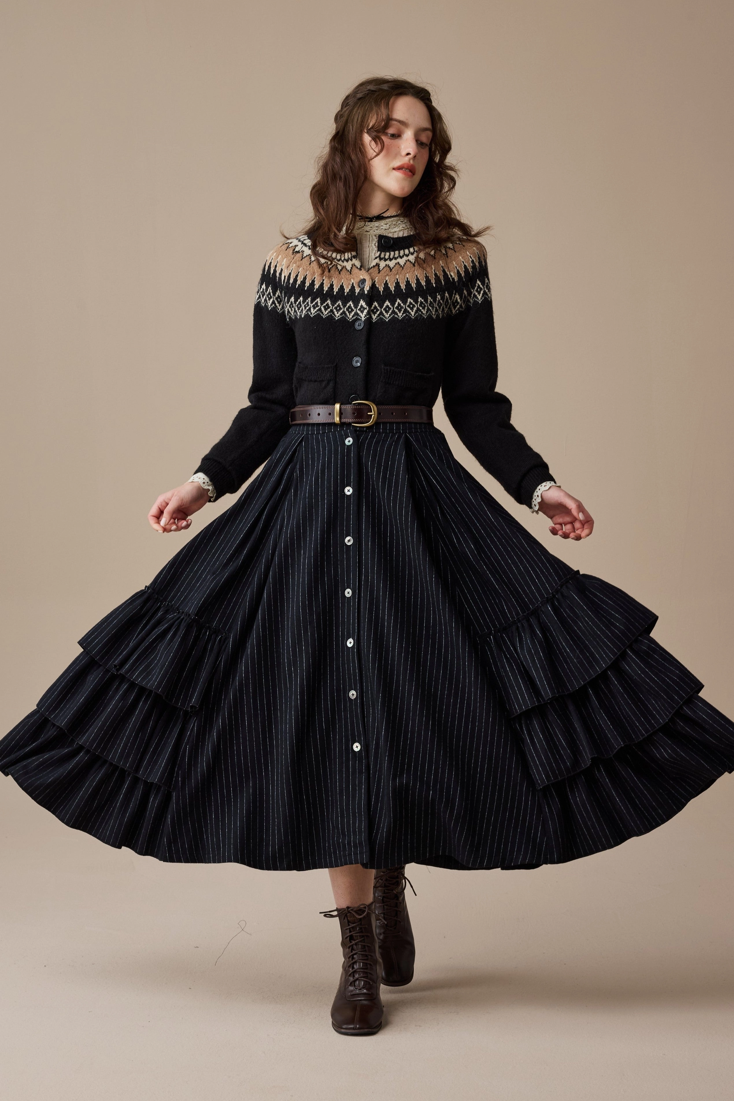 Kaite 18 |ruffled maxi wool skirt Airy Mesh Lining