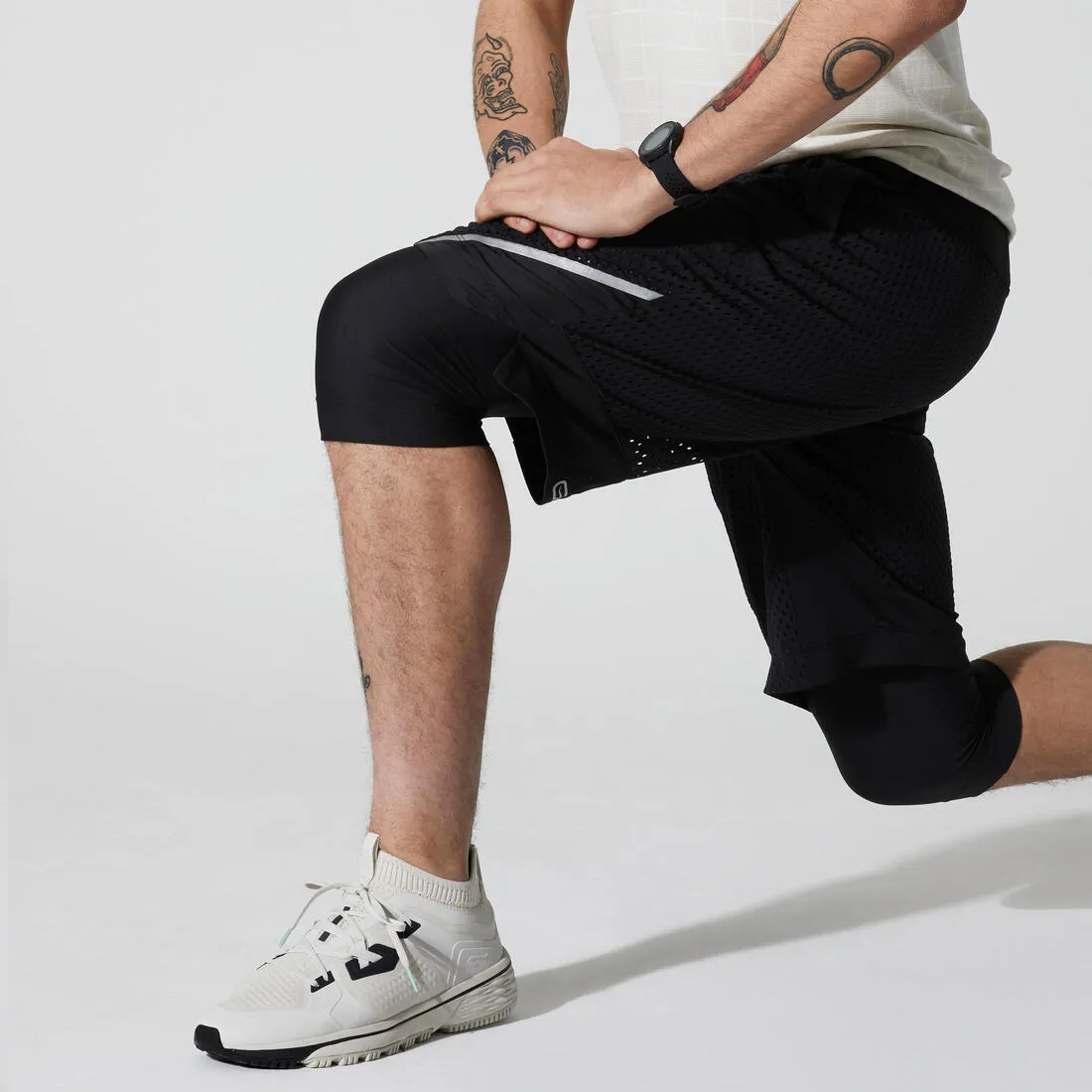 KALENJI DRY  2-IN-1 MEN'S BREATHABLE LONG RUNNING SHORTS