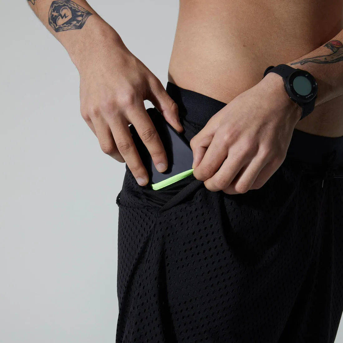 KALENJI DRY  2-IN-1 MEN'S BREATHABLE LONG RUNNING SHORTS