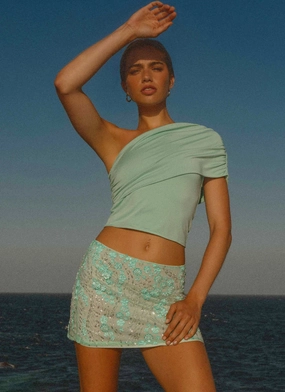 Breath Friendly Trendy Design Kandi Mini Skirt - Mint