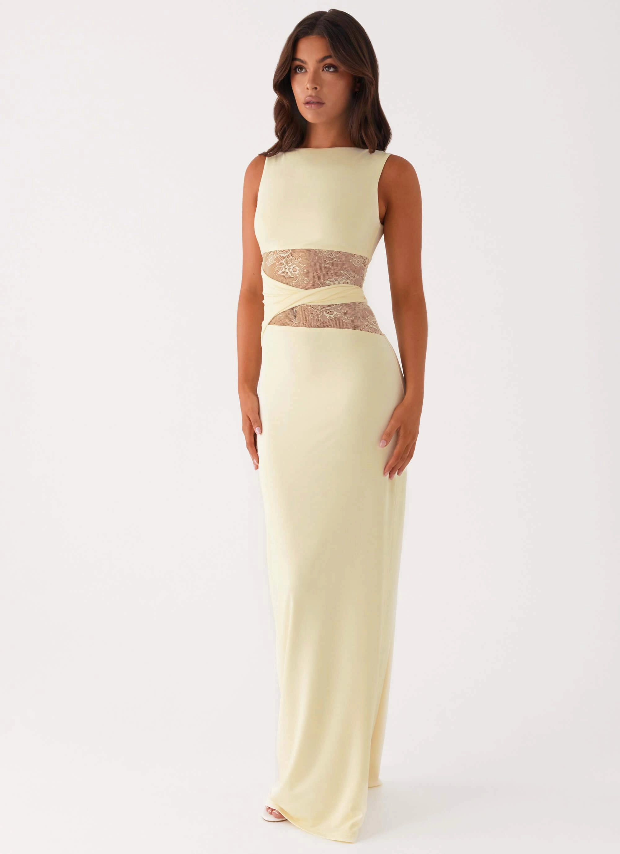 Smooth Tone Open-back Karma Maxi Dress - Yellow