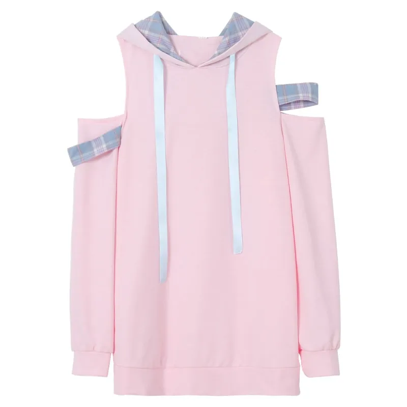 Kawaii Off-shoulder Pink Hoodies