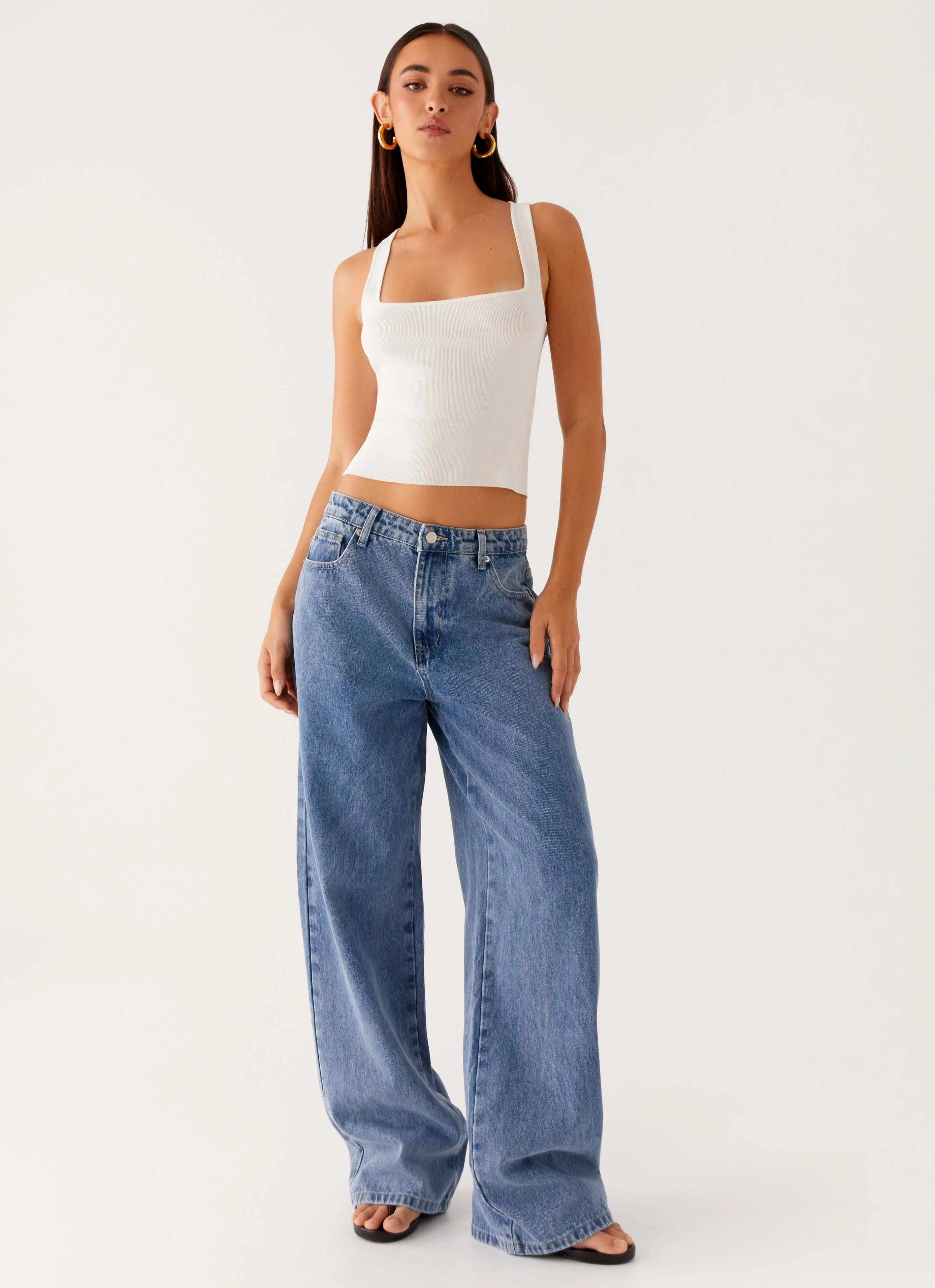 Water Resistant Minimalist Look Keanna Low Rise Denim Jeans - Blue Denim