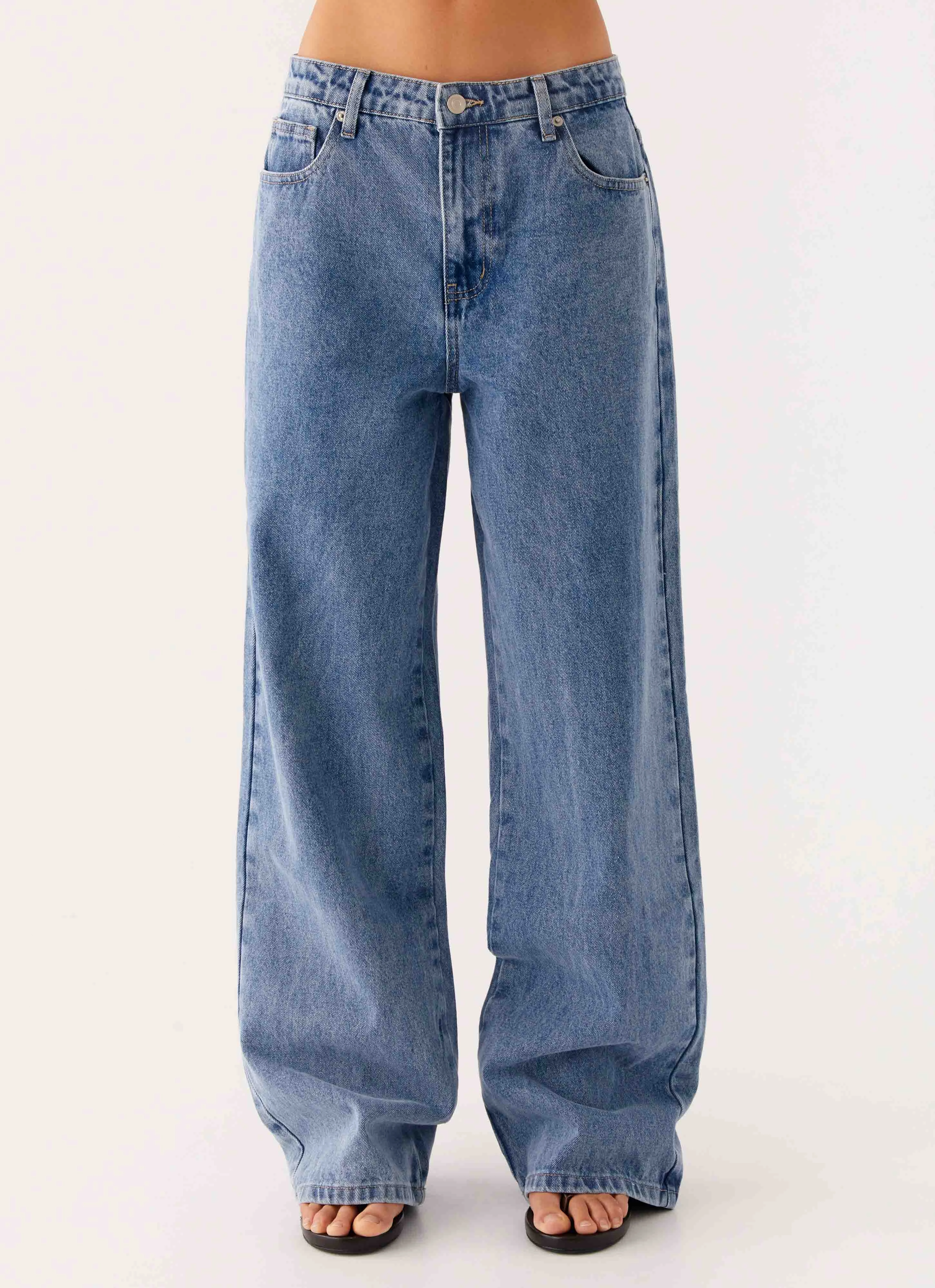 Keanna Low Rise Denim Jeans - Blue Denim Workout Ready