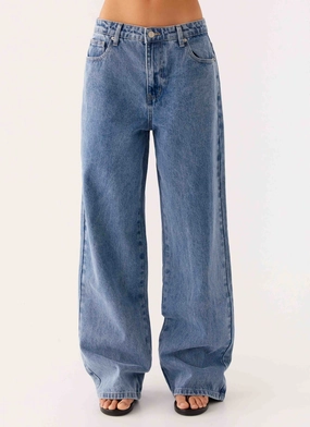Keanna Low Rise Denim Jeans - Blue Denim Workout Ready