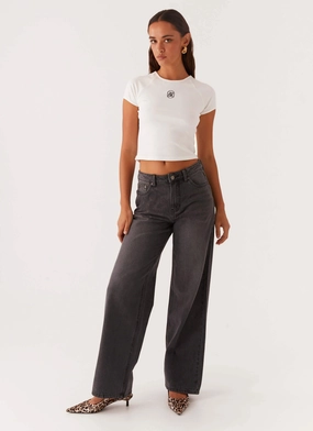Rugged Comfort Keanna Low Rise Denim Jeans - Charcoal