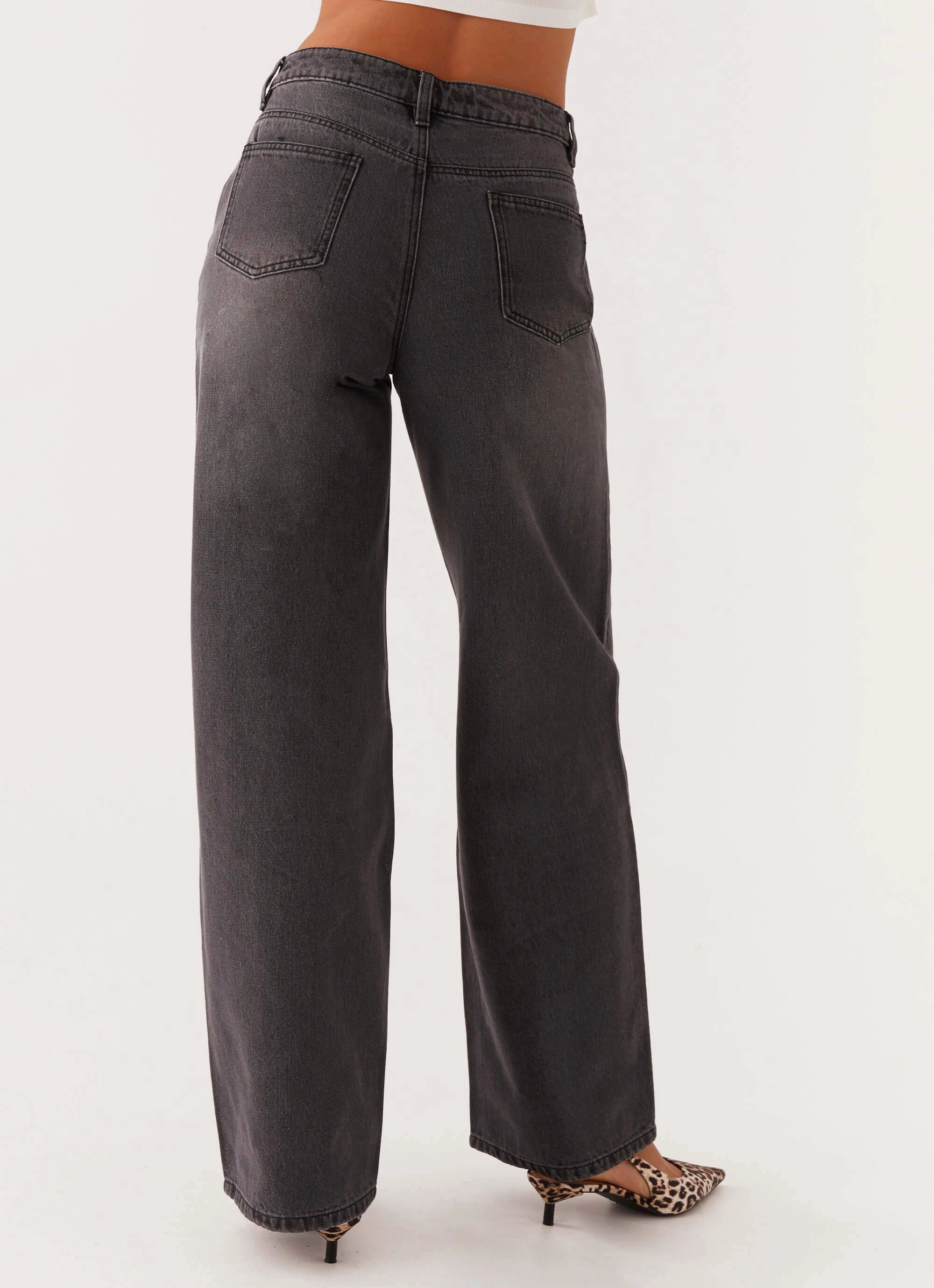 Keanna Low Rise Denim Jeans - Charcoal Relaxed Fit Easy Access