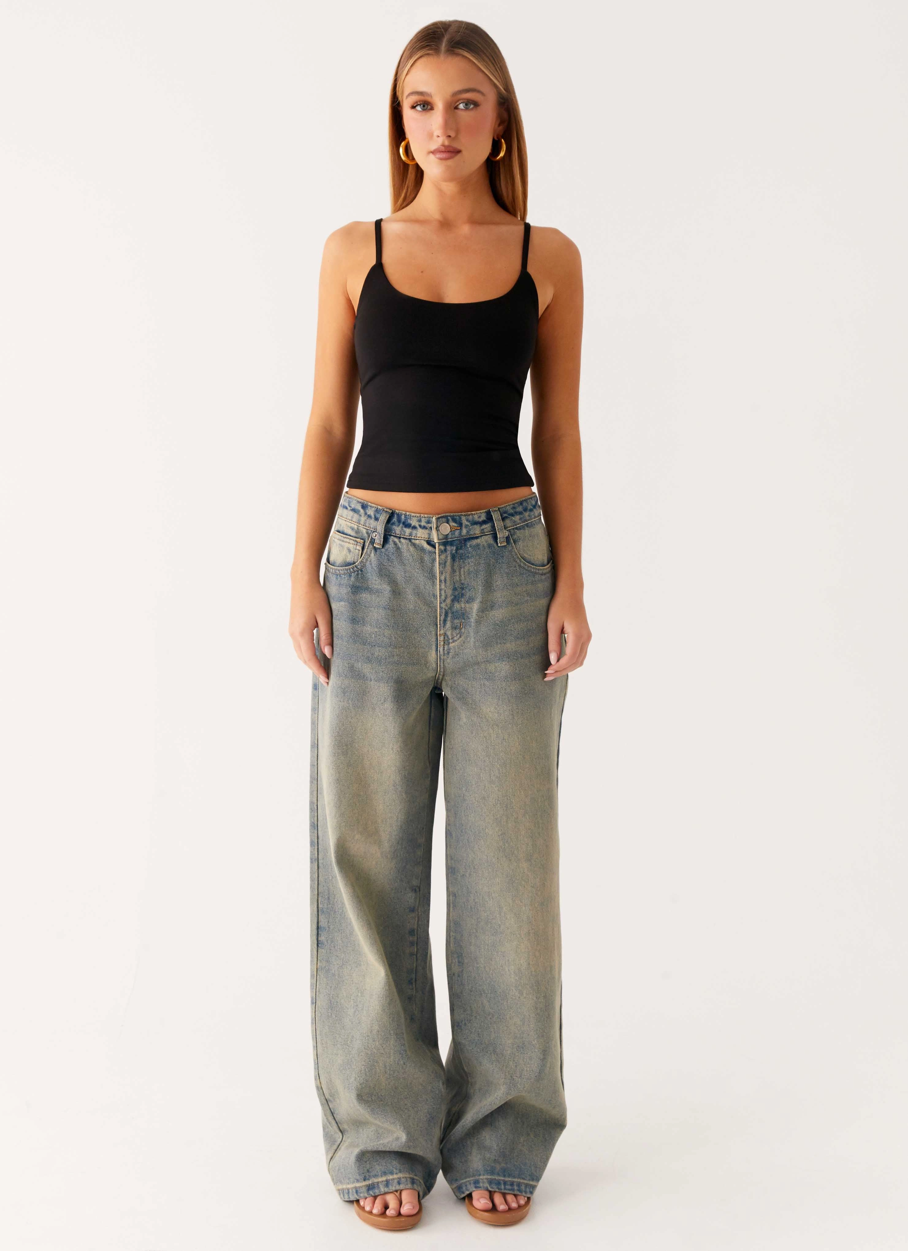 Keanna Low Rise Denim Jeans - Dirty Wash StainResistantFinish Clean Fit