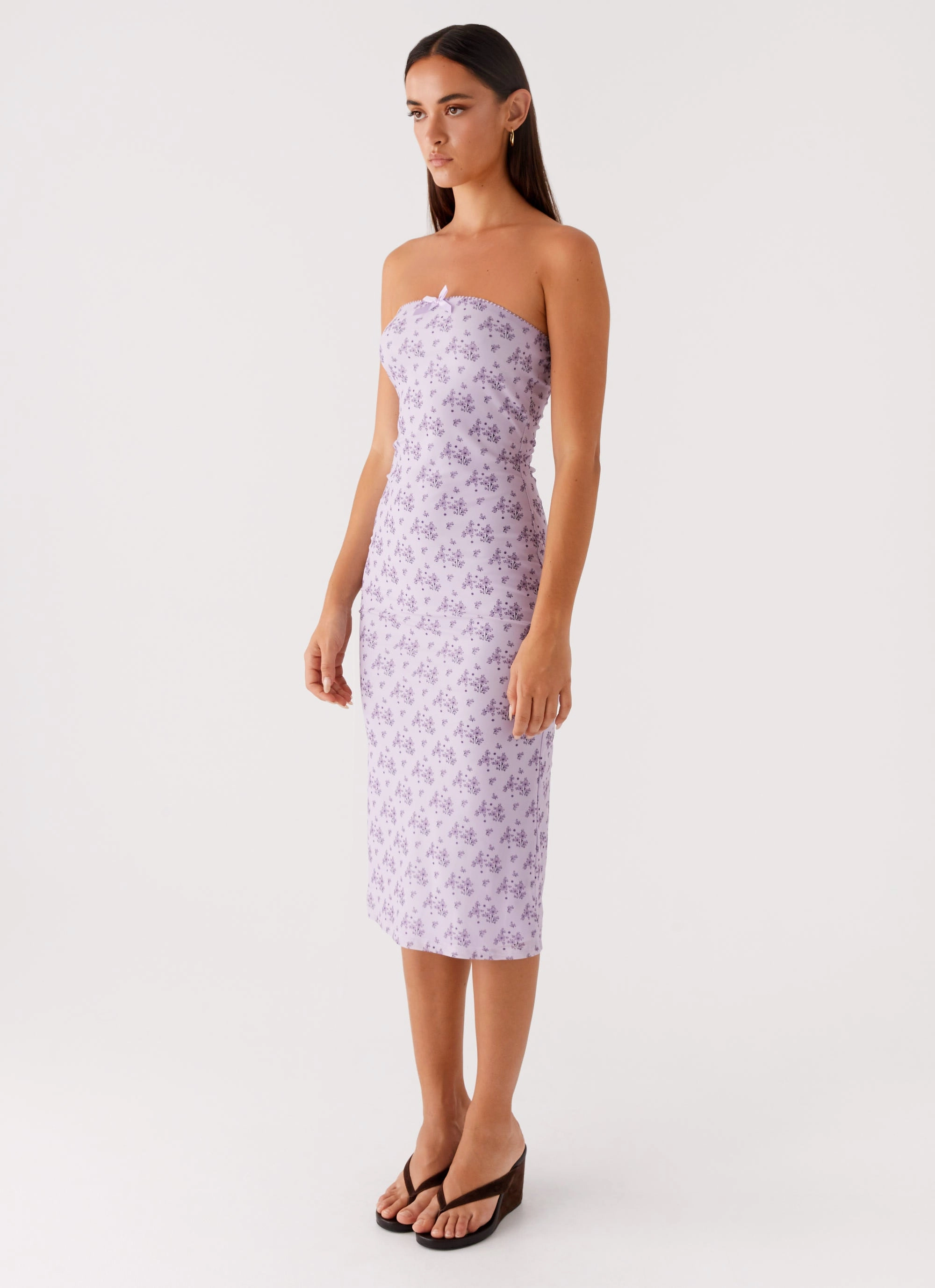 Keila Strapless Midi Dress - Lavender Meadow Petite Chic Korean Mood